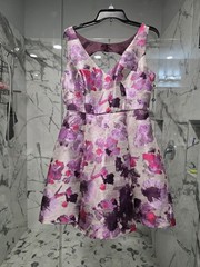 Adrianna Papell Purple/Pink/Silver Floral Jacquard V-Neck Fit & Flare Zip 12