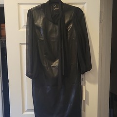 Calvin Klein Women’s Black Sheath Dress 8 Knee Chiffon Sheer LS High Neck Tie