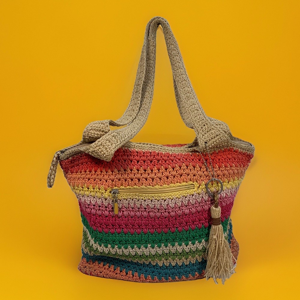 The Sak Rainbow Crocheted Shoulder Bag Purse Boho Hippie