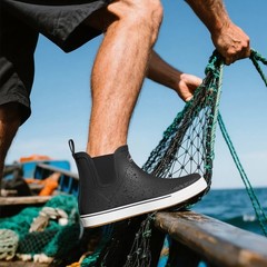 HISEA Men’s Deck Boots Ankle Rain Boots Waterproof Rubber Sailing Fishing Boots