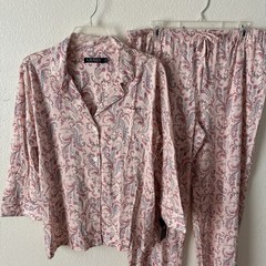 LRL Ralph Lauren Womens Sz L Pink Paisley Pajama Set Monogram #L