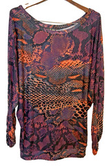 Vintage Baby Phat Women’s Scoop Neck Knit Snake Print Long Raglan Sleeve Top XL