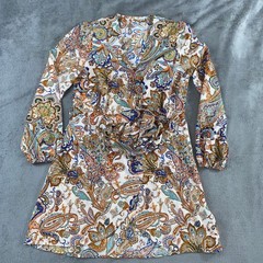 Boho Paisley Print Belted Wrap Mini Dress S Multicolor V-Neck Tie Waist Cupshe
