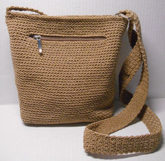 Kathie Lee Crochet Knit Shoulder Bag Tan/Beige Zip Boho Crossbody Handbag Purse