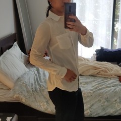 Merona Women’s White 100% Cotton Woven Collared Button-Up Long Sleeve Blouse XS