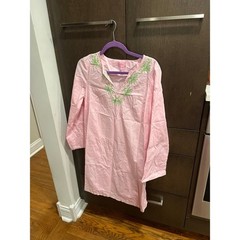 Lilly Pulitzer Elina cotton tunic cover-up in pink with green embroidery medium