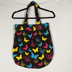 Vtg Y2K Butterfly Print Canvas Tote Bag Black Neon Pink Yellow Blue Shopper NWOT