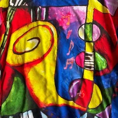 Vintage Y2K Valentina Signa Rhinestone Abstract Music Print Art Tunic Top Size M