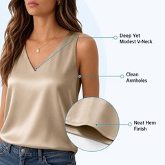 Women Silk Satin Tank Top V Neck Sleeveless Summer Blouse Business Casual Top