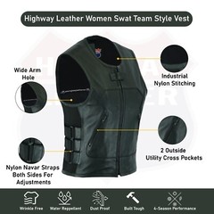 Women SWAT Bullet Proof style Leather Motorcycle Vest Bikers Club #HL14200