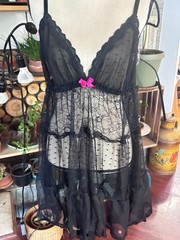 Black Fuchsia Secret Lace 3x Plus Sheer Baby Doll Tiered Lingerie Adjust Straps