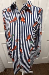 Collections Etc Womens Blouse Button Up Long Sleeve Cardinals & Stripes Medium