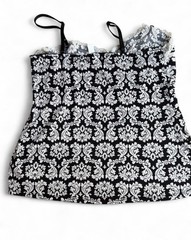 Baby Phat Women’s Damask Camisole Top Black/White Lace Trim Bow Adjustable M