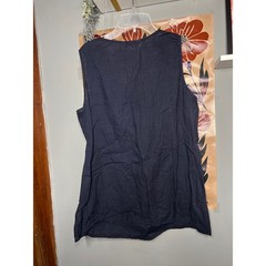 St Johns Bay Womens Navy Blue Sleeveless Embroidered Sequin V-Neck Top Large