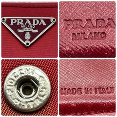PRADA Tessuto nylon triangular logo folding wallet red compact wallet