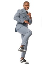 Slim Fit Double Breasted Slate Blue Grey Mens Suit 2 Button Peak Lapel AZAR MAN
