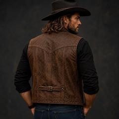 Mens Distressed Leather Vest Handmade Vintage Western Style Lambskin Waistcoat
