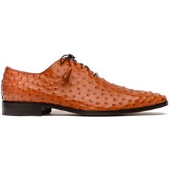 Criss Genuine Ostrich Quill Dress Oxford Shoes Brandy