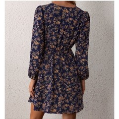 New Cupshe Dress Womens XS Blue Ditsy Floral Mini Elastic Waist Wrap Neckline