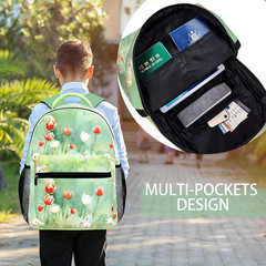 Cute Floral Bunny Backpack, Polyester Backpacks with Straps, 11.4Inx5.9Inx15.7In