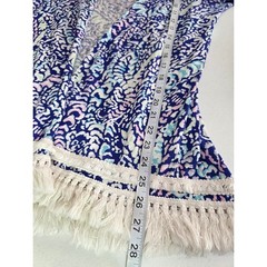 Lilly Pulitzer Fringe Trim Open Front Cardigan Blue Print Size Small