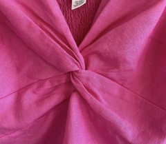 Japna Pink Twist Front Crop Top Size XS Boho Flutter Sleeve Smocked Back