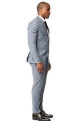 Slim Fit Double Breasted Slate Blue Grey Mens Suit 2 Button Peak Lapel AZAR MAN