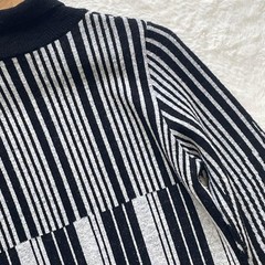 Mame Kurogouchi Multi Stripe Jacquard Knit Dress High Neck Black White Auth