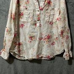 Eden & Olivia Floral Cotton Gauze Roll Tab Sleeve Blouse White Large Flaw