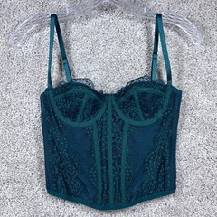 Emerald Green Lace Corset Top Bustier Sweetheart Neckline Hook Eye Back Small