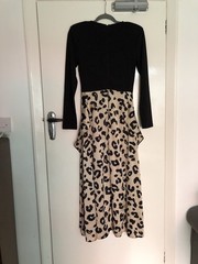 AX Paris Special Occasion Black/Gold Leopard Print Frill Maxi Dress Excellent