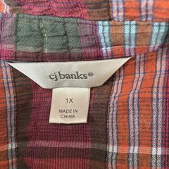 CJ Banks Women’s 1X Plus Multicolor Plaid Collared Short Sleeve Button-Up
