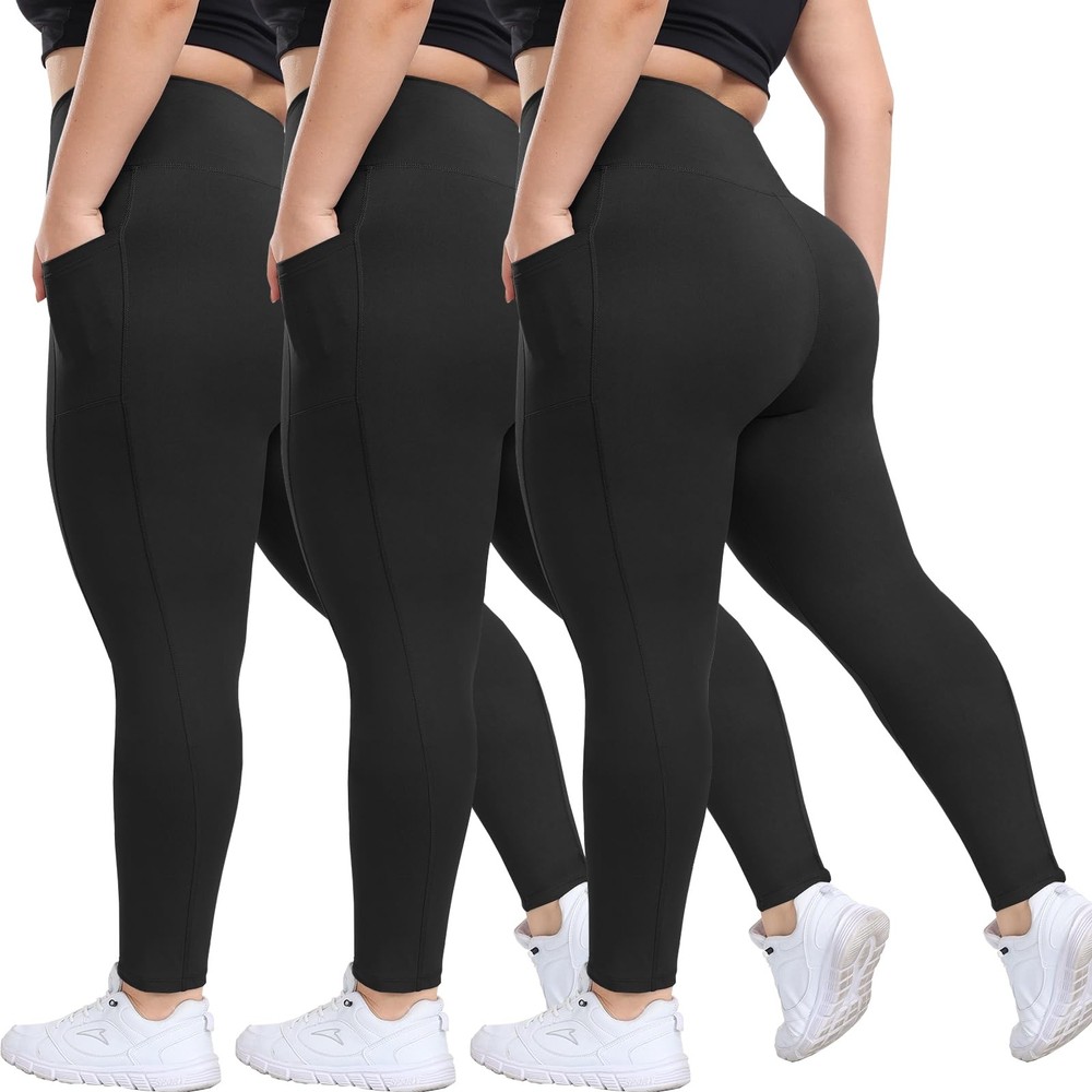 HLTPRO 3 Pack Plus Size Leggings with 5X-Large Plus, A-black/Black/Black