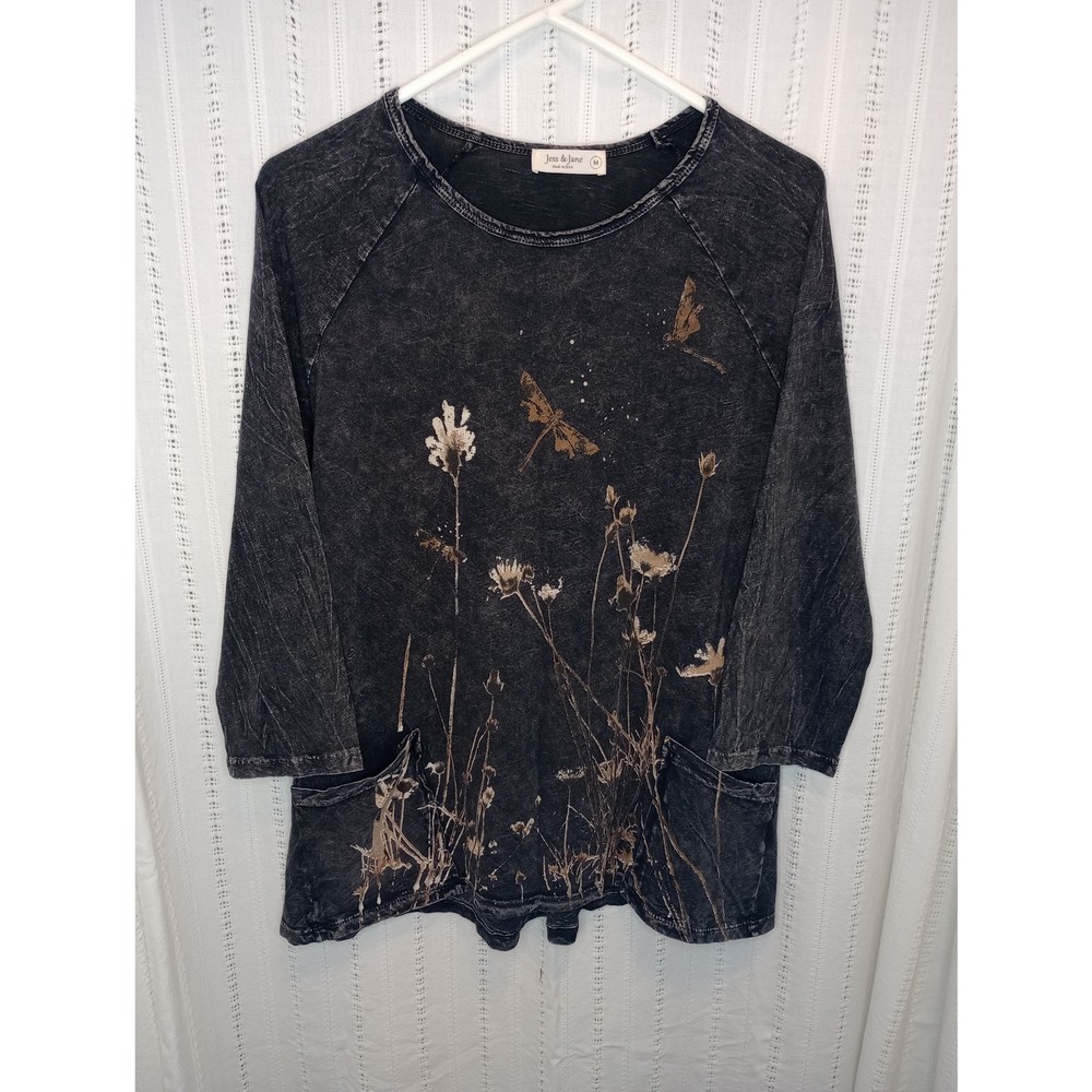 Jess & Jane “Together” Mineral Washed Cotton Knit Tunic Dragonfly Art to Wear
