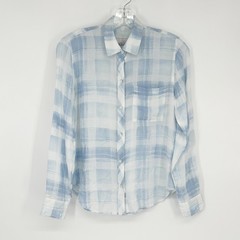 Rails XXS Extra Extra Small Blue White Plaid Sheer Top Blouse Button Up Boho