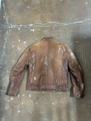 GAS Mens Brown Leather Biker Jacket XL Full Zip Button Band Collar