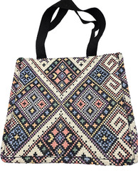 Southwestern Woven Geometric Print Tote Bag, Black Straps, 11.5″HX13″WX4.8″D