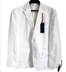 Tommy Hilfiger Mens 44R Modern Fit Flex Stretch 100% Linen Suit Jacket In White