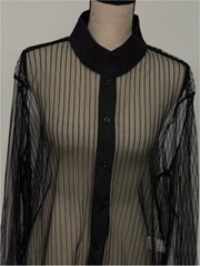 Shein Sheer Button Down Tunic Blouse Black Plus Size 1XL