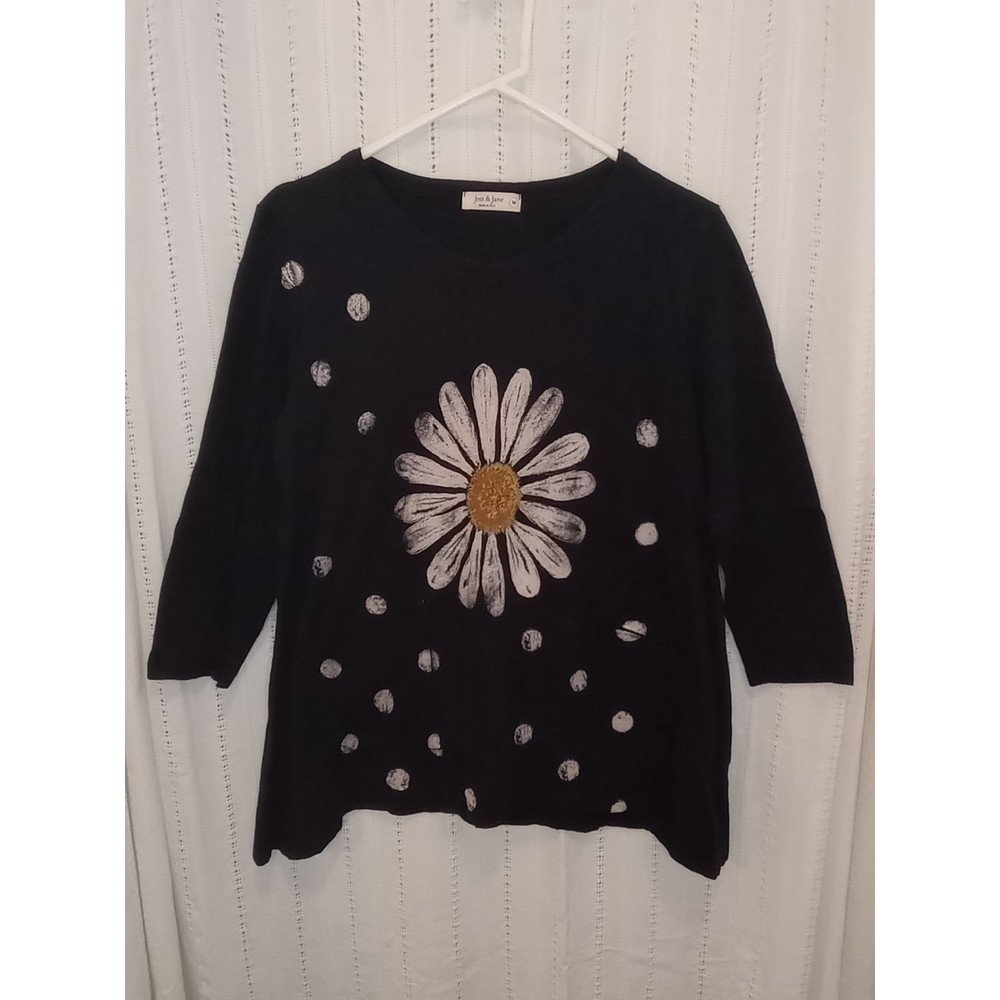 Jess & Jane “Happy Days” Daisy French Brushed Knit Top Art to Wear Artsy Boxy
