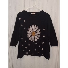 Jess & Jane “Happy Days” Daisy French Brushed Knit Top Art to Wear Artsy Boxy