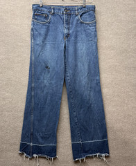 Neil Norman Vintage Jeans Mens 36×29 Wide Distressed Raw Hem Hong Kong 60s 70s