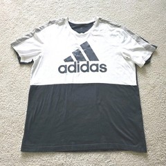 adidas Tee Mens XL Colorblock White Legend Ink Heather Gray Short Sleeves Cotton