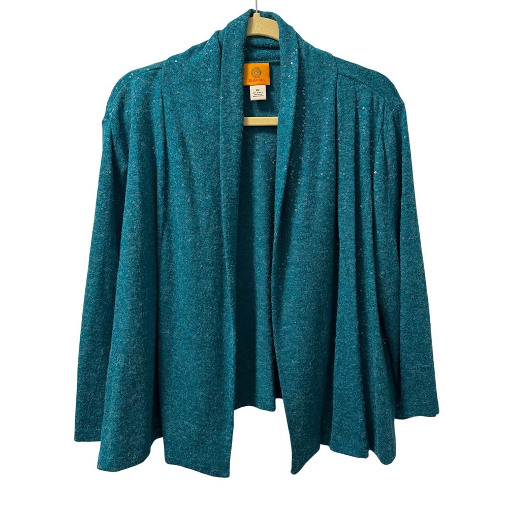 Ruby Rd. Womens Teal Open Front Cardigan Sz XL Acrylic/Nylon Blend
