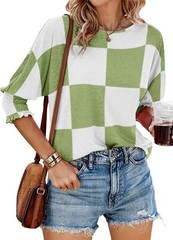 Women’s 3/4 Sleeve Crewneck T-Shirt Casual Loose Fit Soft Basic Blouse Top