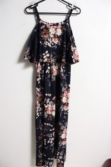 Shein Womens Open Shoulder Strappy Maxi Dress – Multi – Size Medium M (D57)