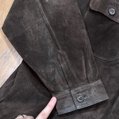 Vintage Claiborne Shirt Mens XL Brown Genuine Leather Button Up Shacket Pockets