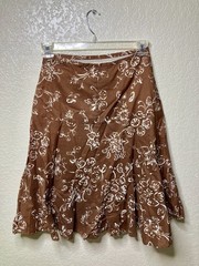 Vintage 90s GEORGE Fit & Flare Skirt Womens 4 Brown Floral Sequins 100% Cotton