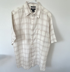 100% linen Bruno Men’s M Linen Short Sleeve Beige/White Plaid Button-Up Shirt