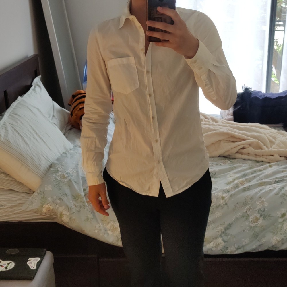 Merona Women’s White 100% Cotton Woven Collared Button-Up Long Sleeve Blouse XS